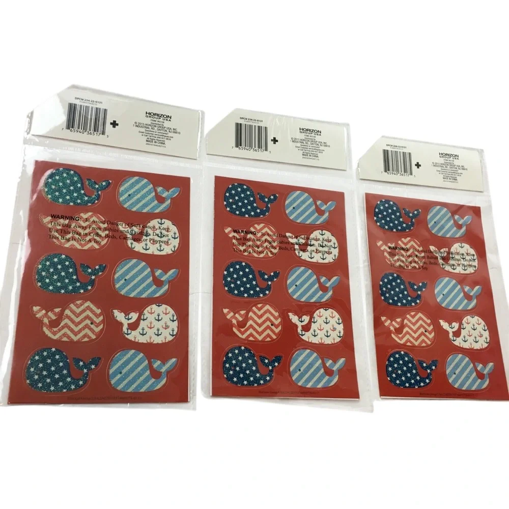 Patriotic Whale Glitter Stickers July 4th Stars Stripes Chevron 60 Total NEW